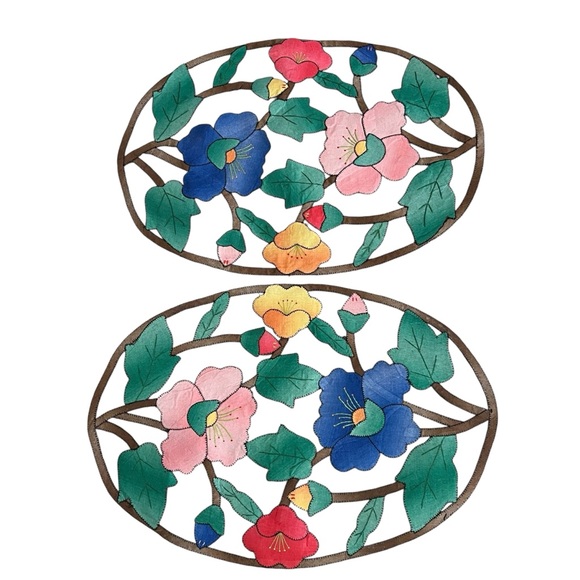 Vintage Hand-Stitched Ombré Floral Appliqué Placemats Doilies (Pair) - Picture 5 of 9